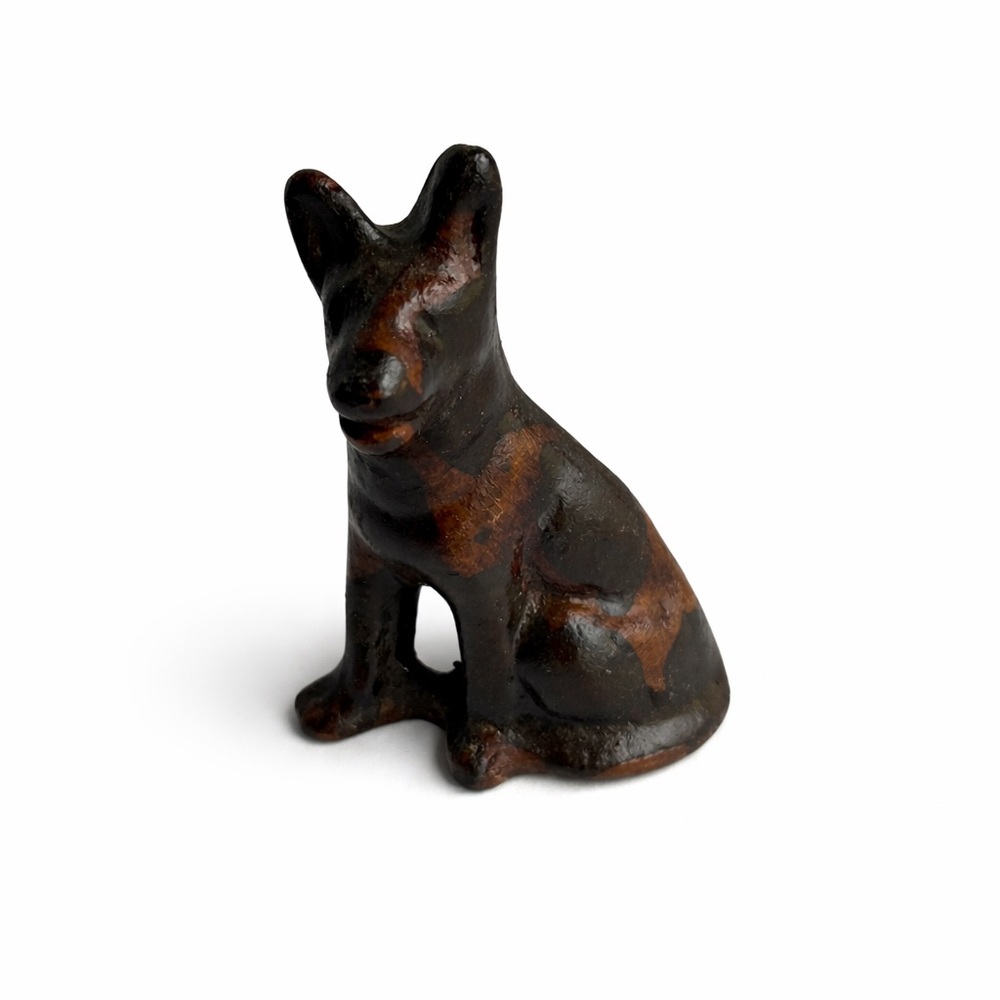 Vintage Ceramic German Shepherd Dog Figurine Brown Black Glaze Mini Statue